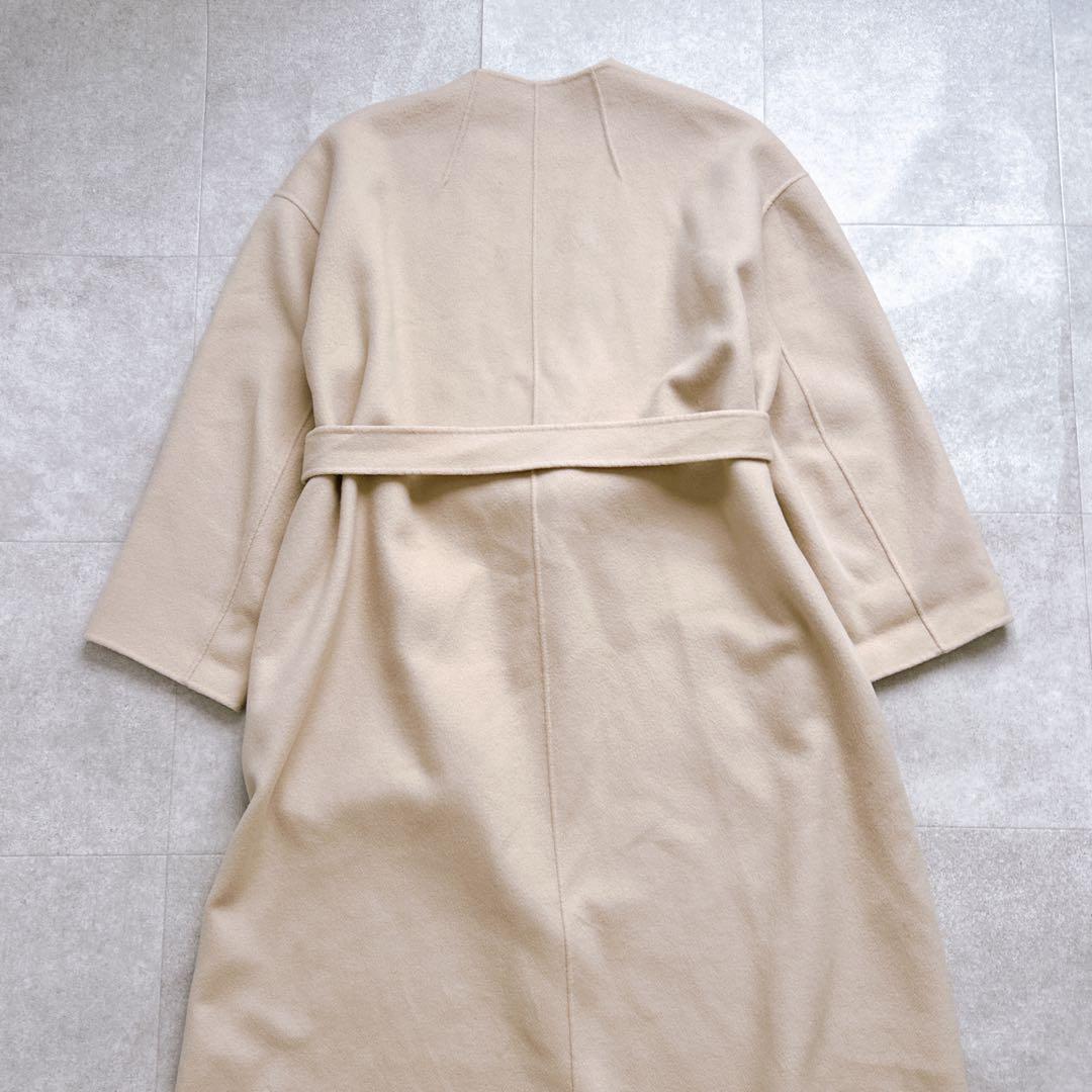 イエナ マンテコ ダブルフェイス リバーコート ベルト ベージュ ロング ウール