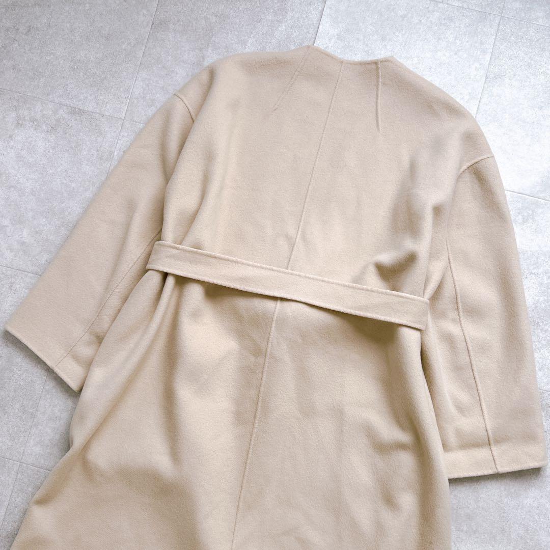 イエナ マンテコ ダブルフェイス リバーコート ベルト ベージュ ロング ウール