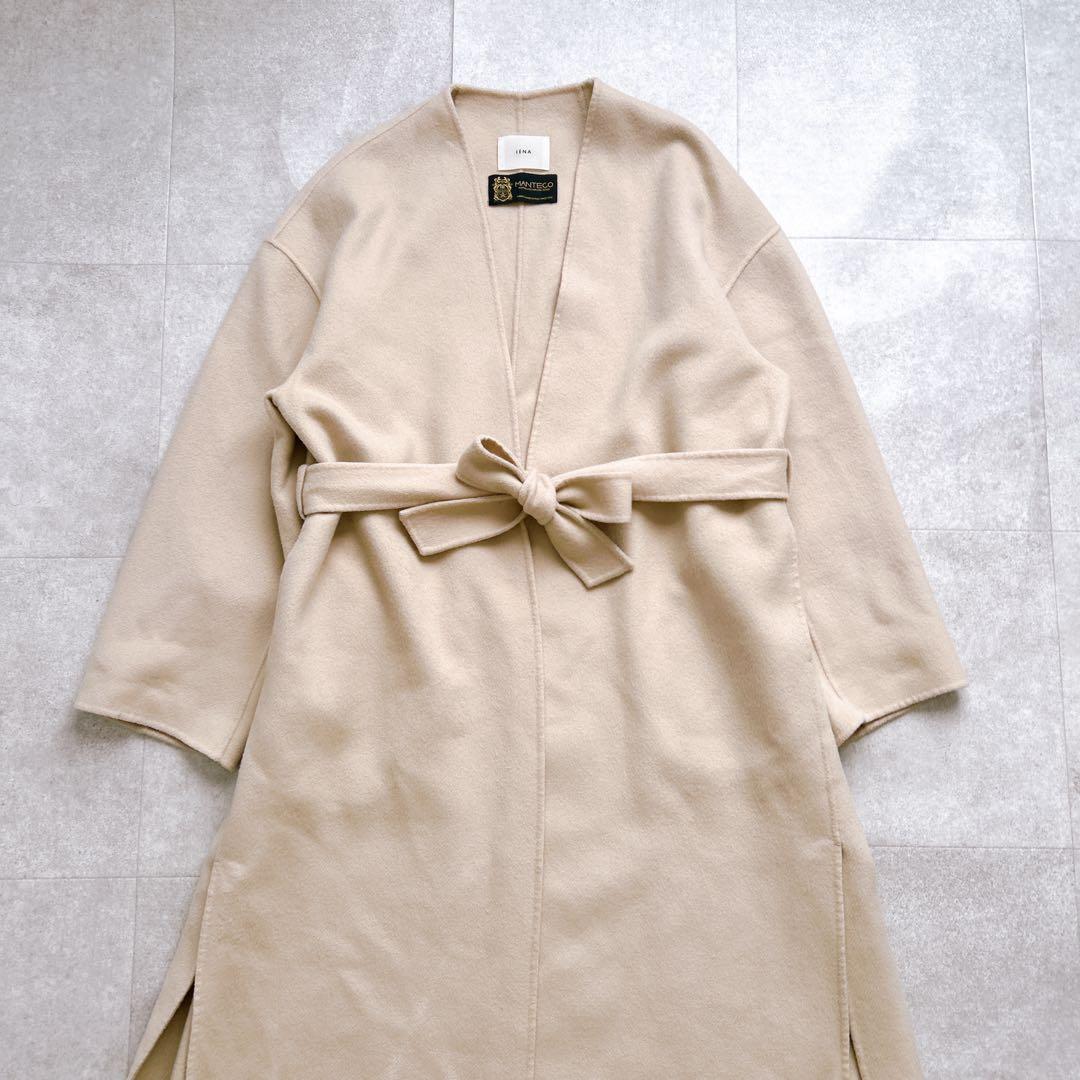 イエナ マンテコ ダブルフェイス リバーコート ベルト ベージュ ロング ウール