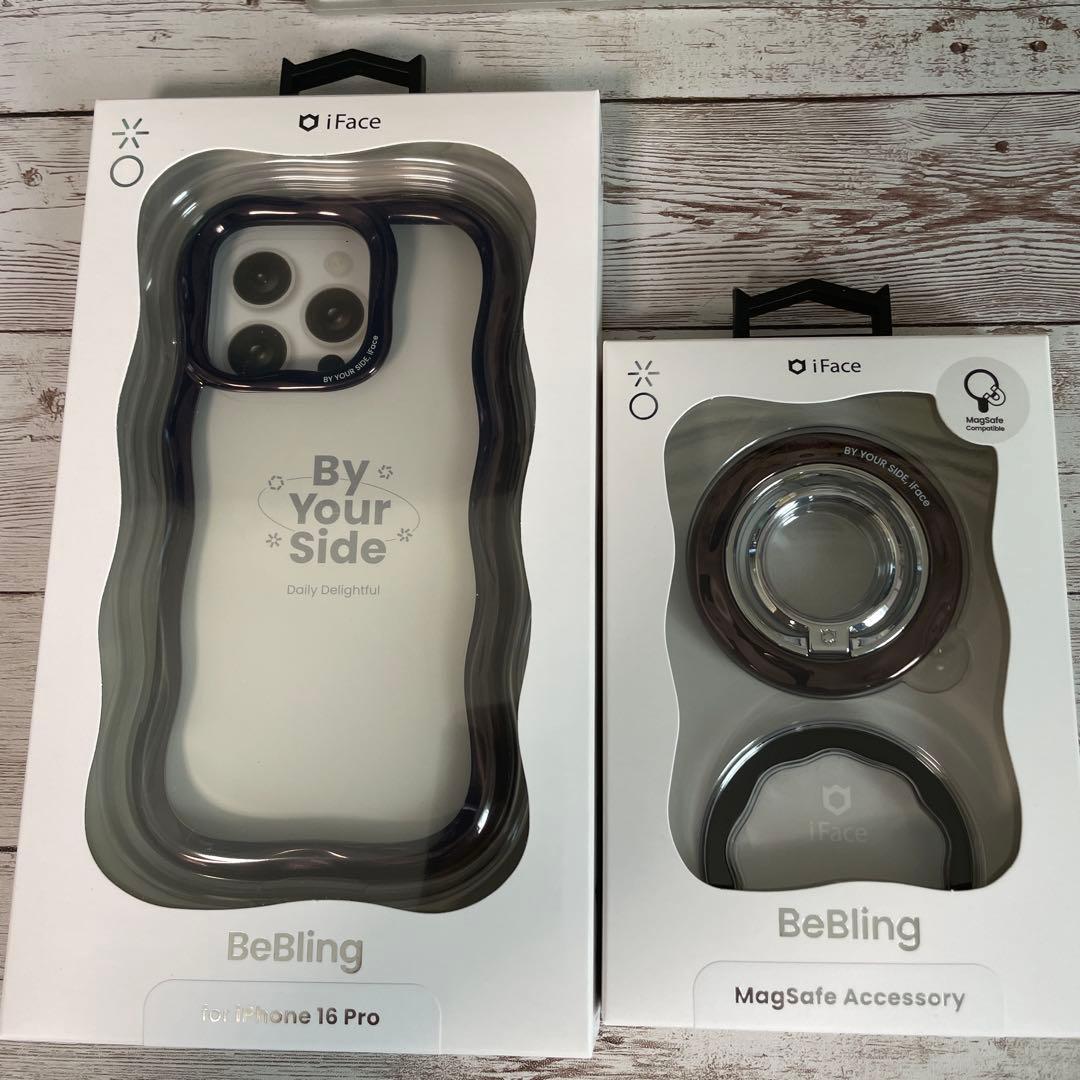 新品iPhone16proブラックとリングセットifaceBeBling