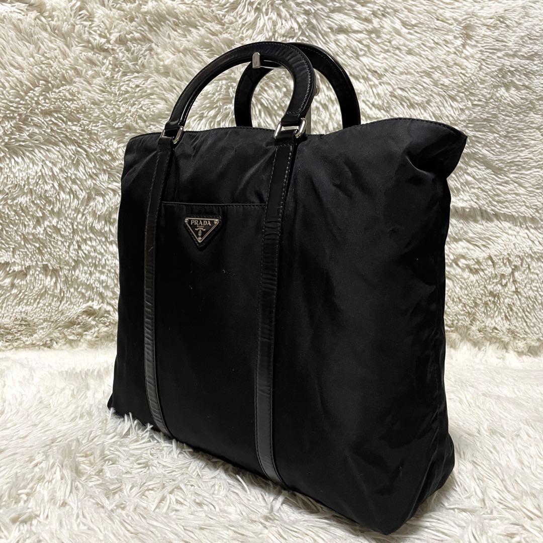 【良品】PRADA プラダ　ビジネスバッグ　トート　ナイロン　レザー　ブラック