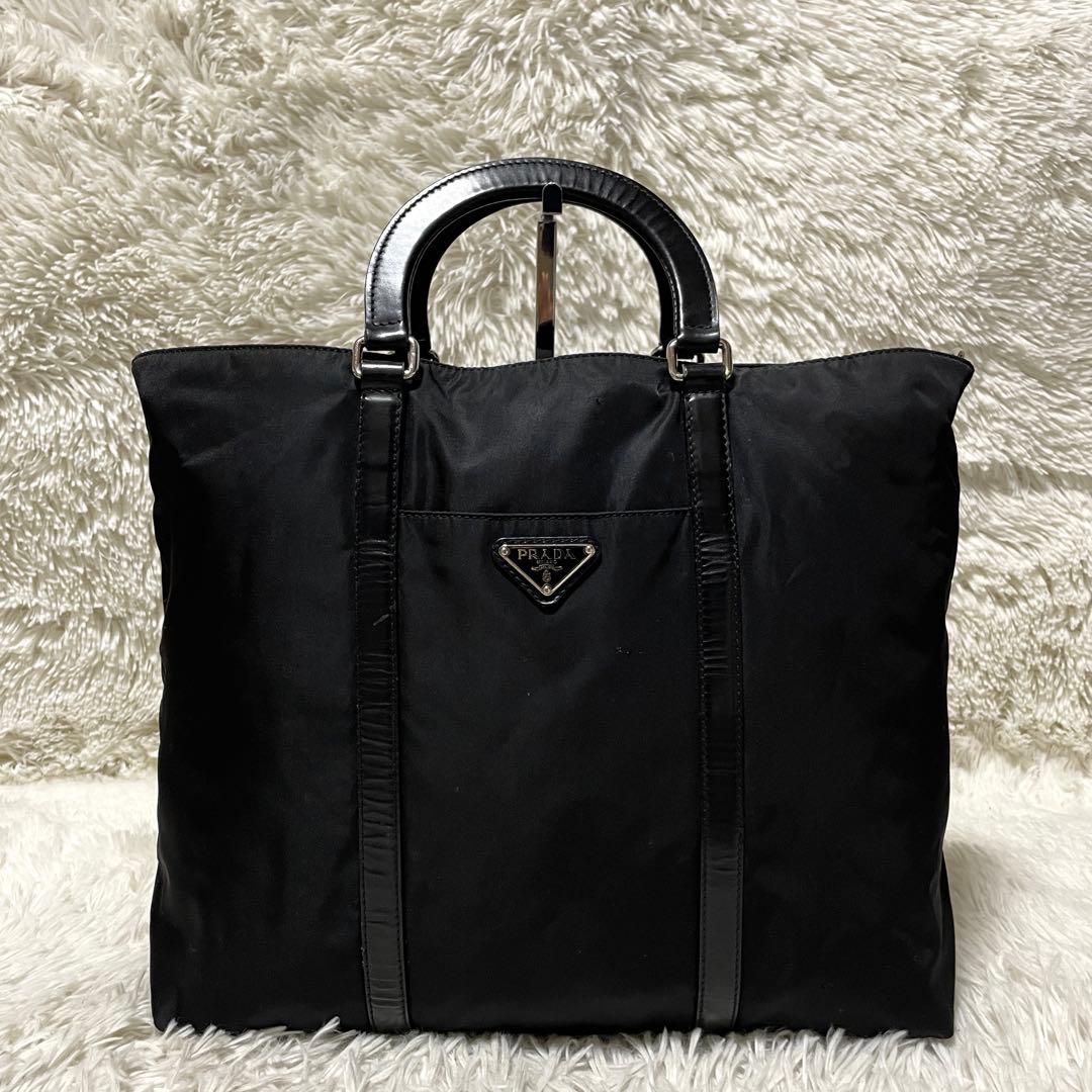 【良品】PRADA プラダ　ビジネスバッグ　トート　ナイロン　レザー　ブラック