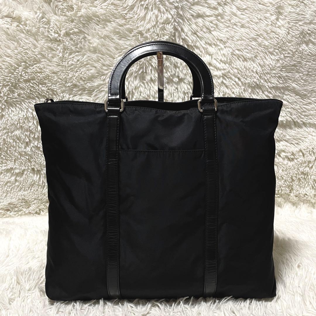 【良品】PRADA プラダ　ビジネスバッグ　トート　ナイロン　レザー　ブラック