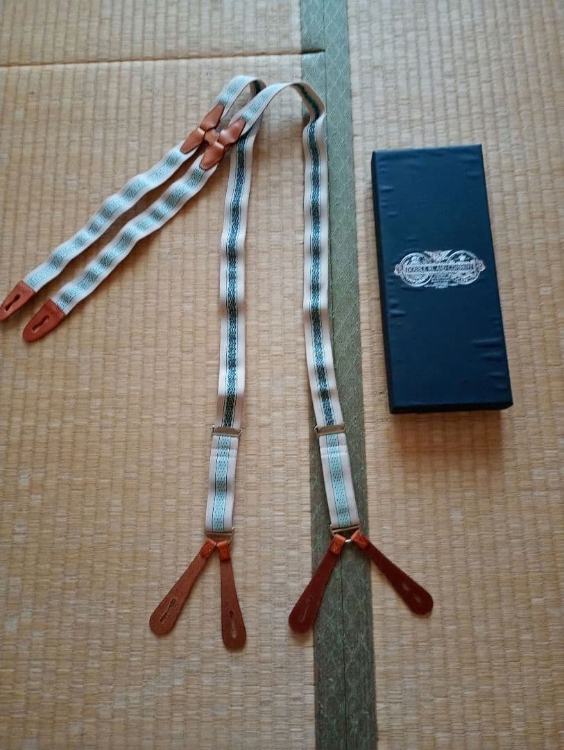 レア柄　RRL ストライプ サスペンダー レザー 牛革 ベルト ボルチモア