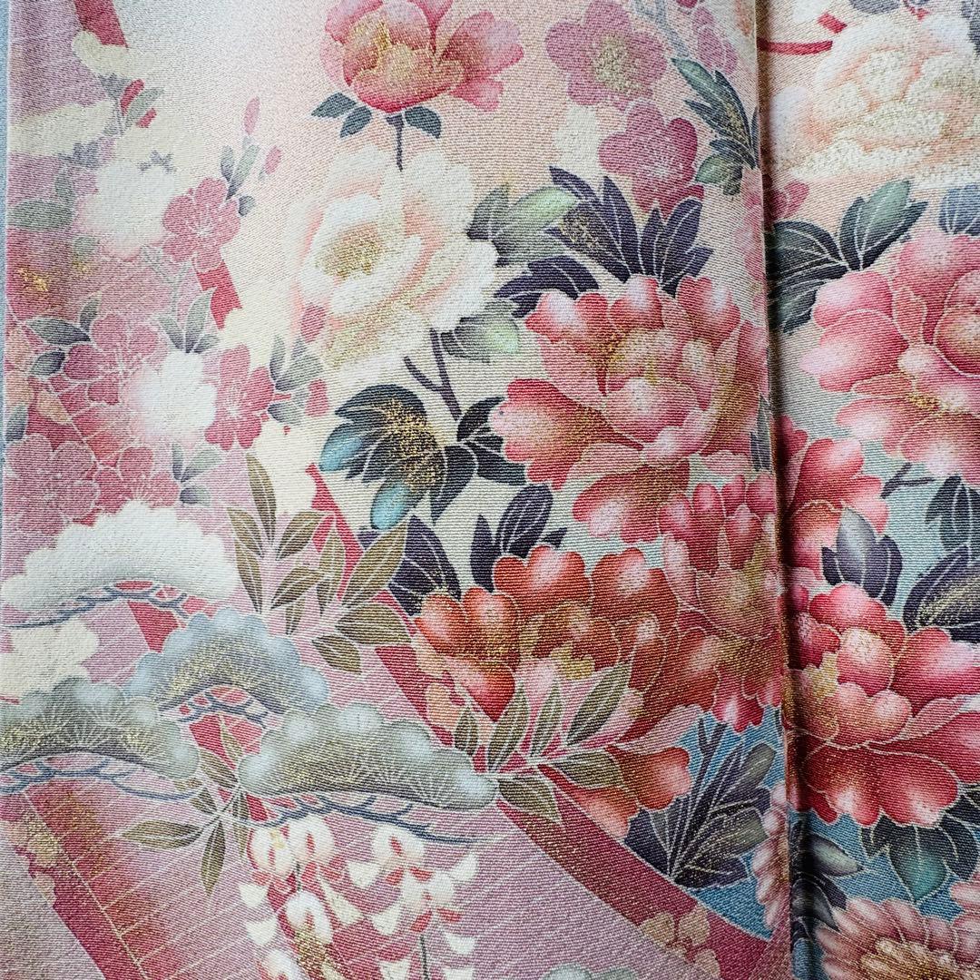 超美品　正絹　袷　広襟　訪問着　付け下げ　着物　162裄61.5　水色　作家物