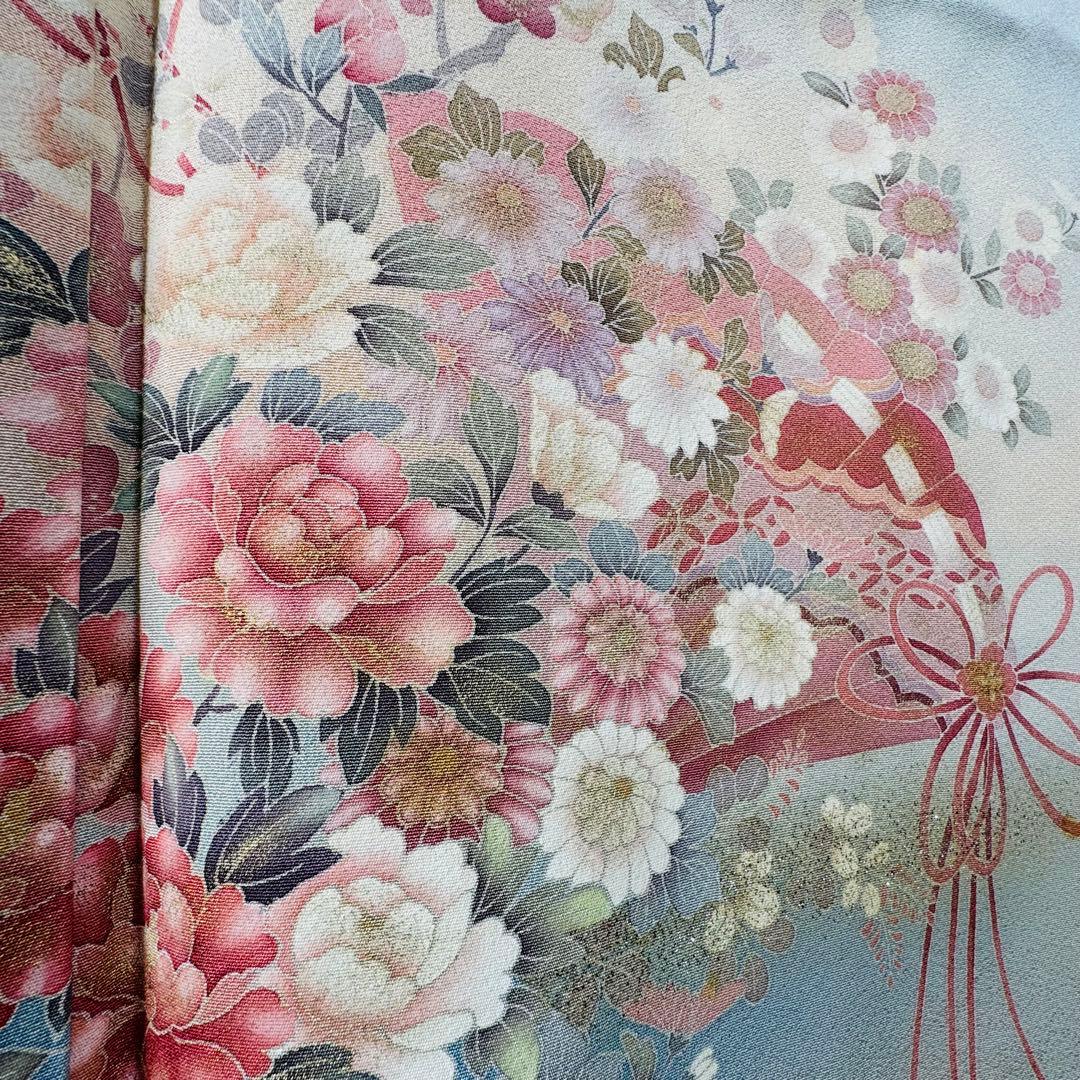 超美品　正絹　袷　広襟　訪問着　付け下げ　着物　162裄61.5　水色　作家物