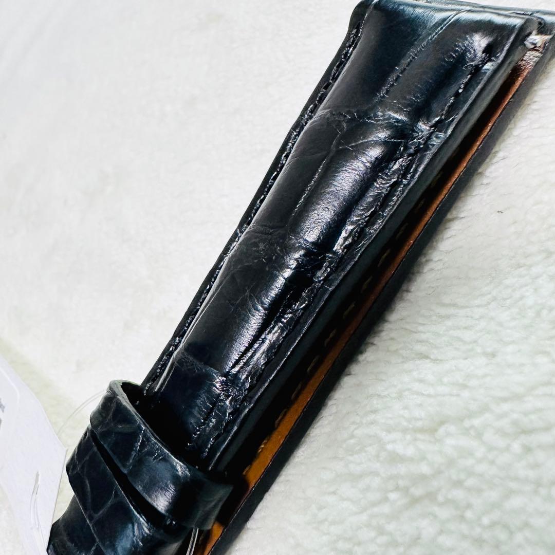 6003#20mm-16mmブラック★本物クロコダイルベルト★スイス製