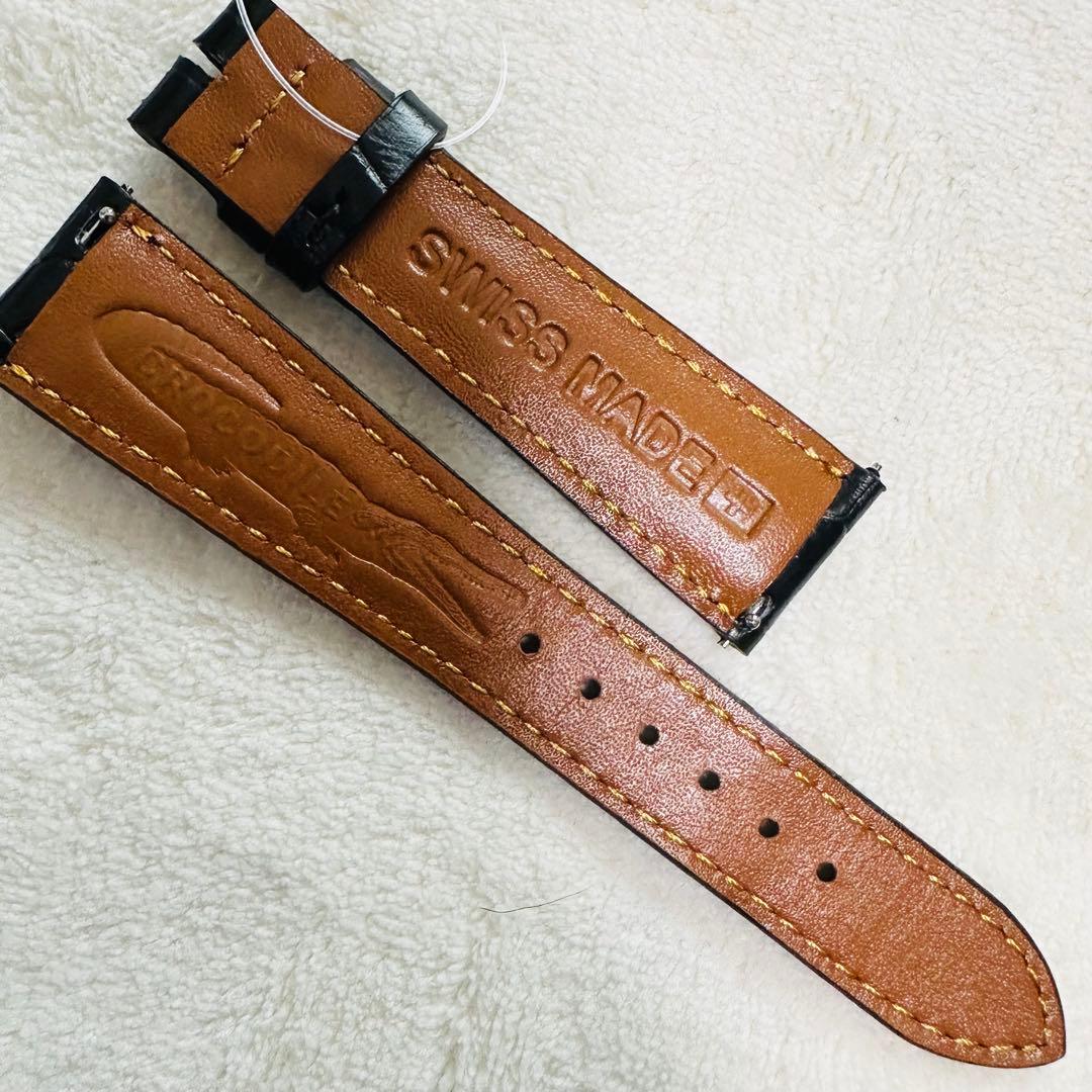 6003#20mm-16mmブラック★本物クロコダイルベルト★スイス製