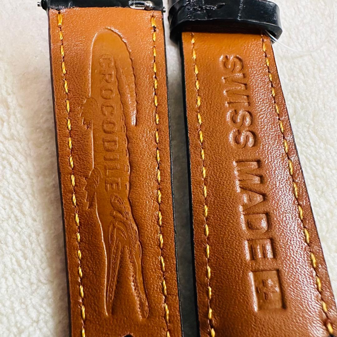 6003#20mm-16mmブラック★本物クロコダイルベルト★スイス製