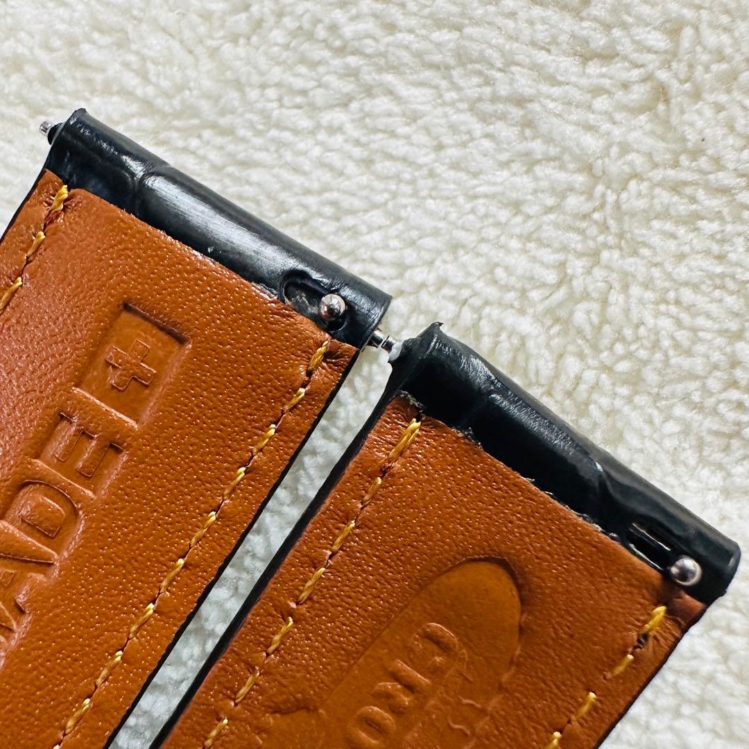 6003#20mm-16mmブラック★本物クロコダイルベルト★スイス製