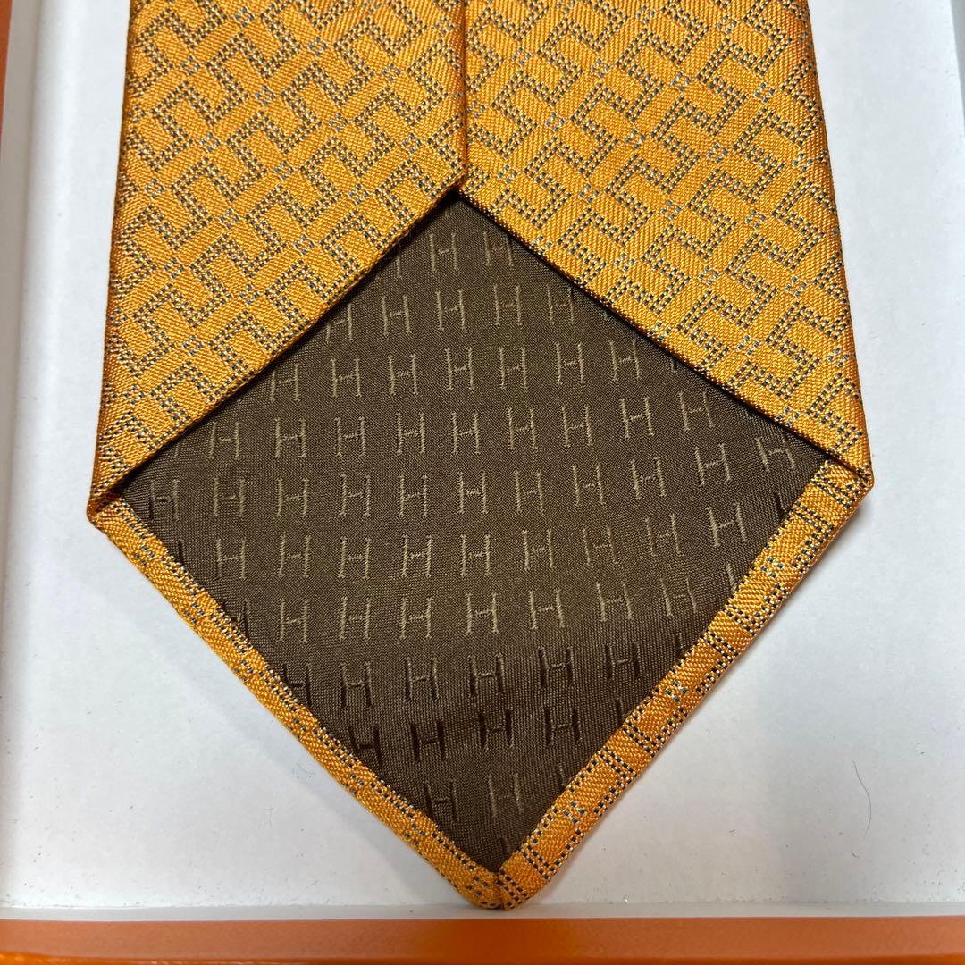未使用タグ付　エルメス　ネクタイ　オレンジ　H柄　シルクジャガード