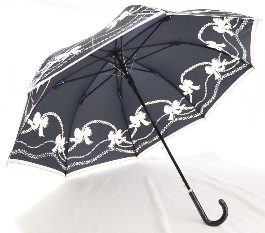 《ランバン オン ブルー》新品 ハート・大きなリボン柄 ャンプ長傘 雨傘 8本骨