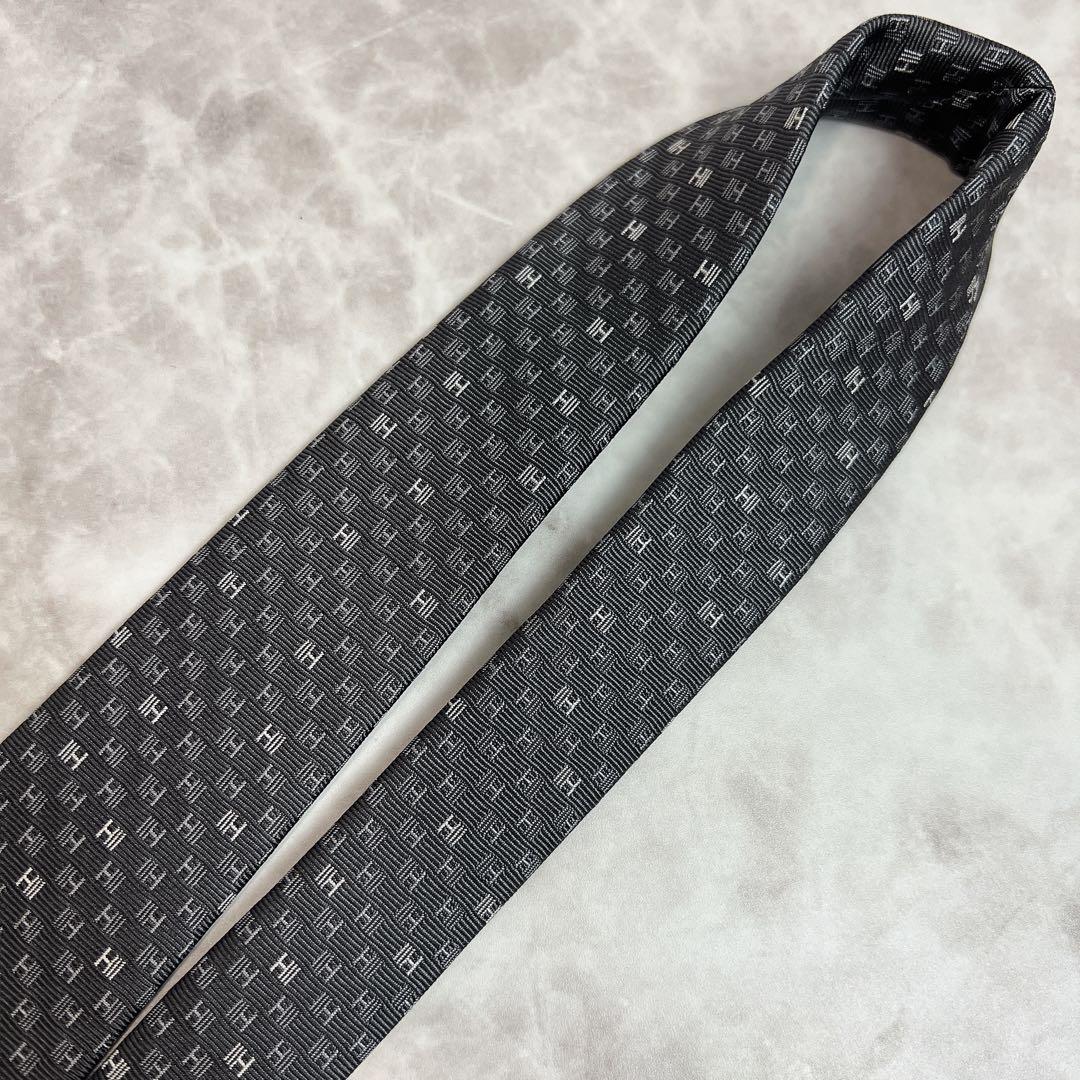 HERMES エルメス ネクタイ H柄 ファソネ ジャガード 肉厚 細身