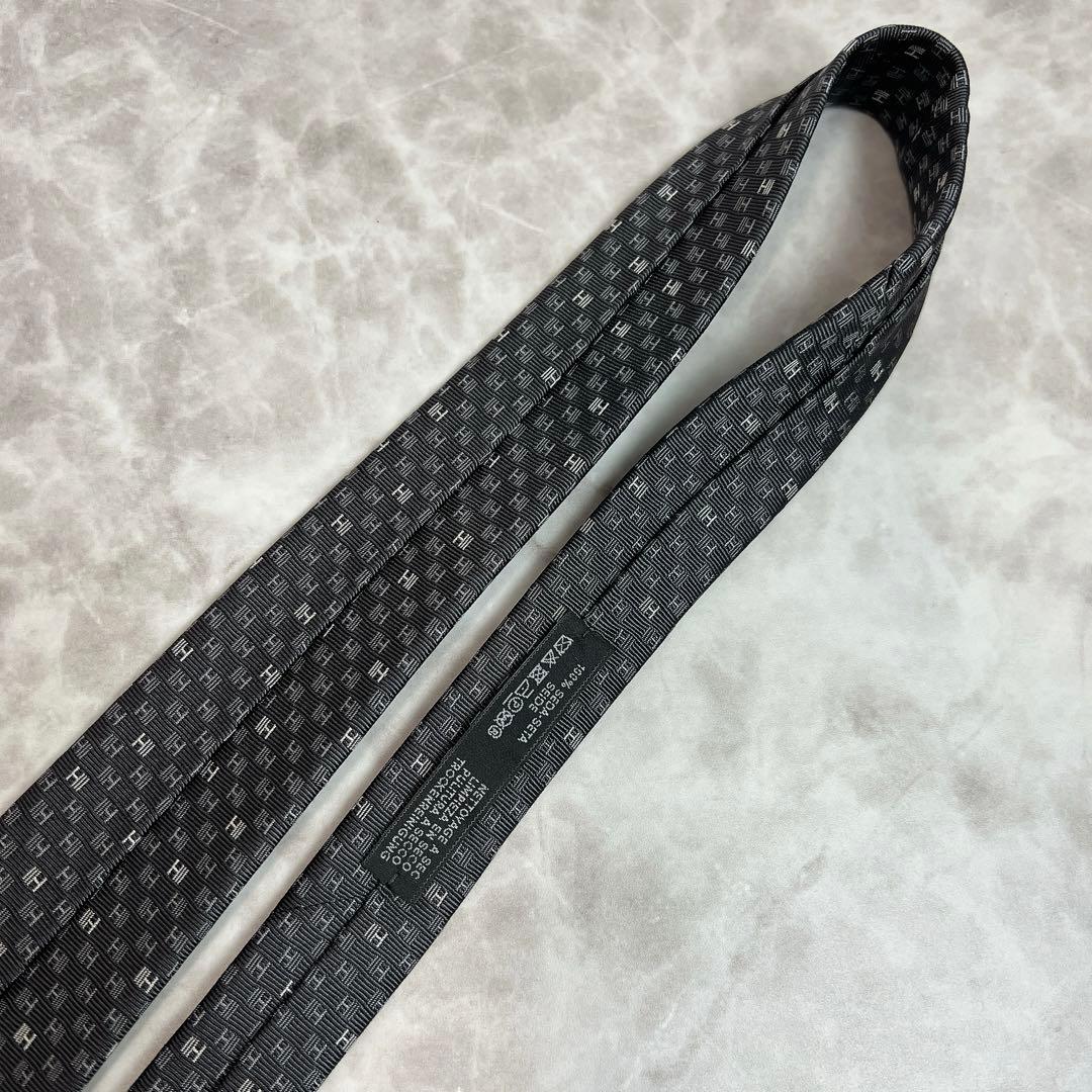 HERMES エルメス ネクタイ H柄 ファソネ ジャガード 肉厚 細身