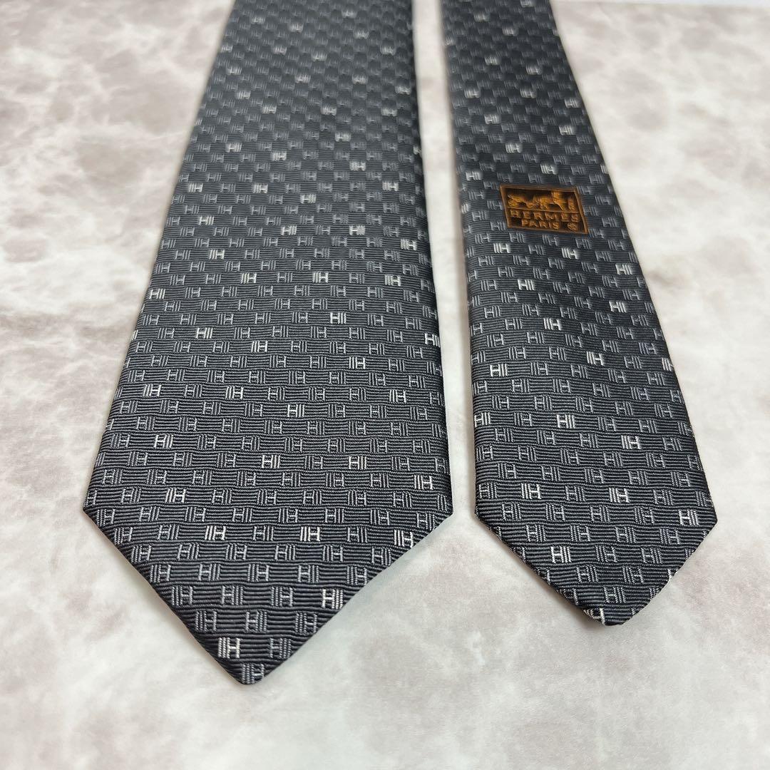HERMES エルメス ネクタイ H柄 ファソネ ジャガード 肉厚 細身