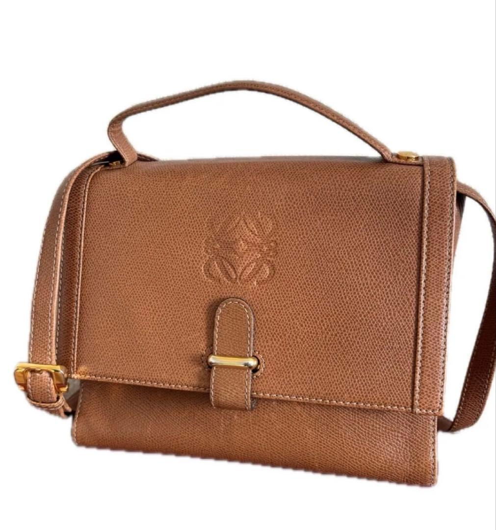 LOEWE ロエベ アナグラム レザー ハンドバッグ ショルダーバッグ　ブラウン