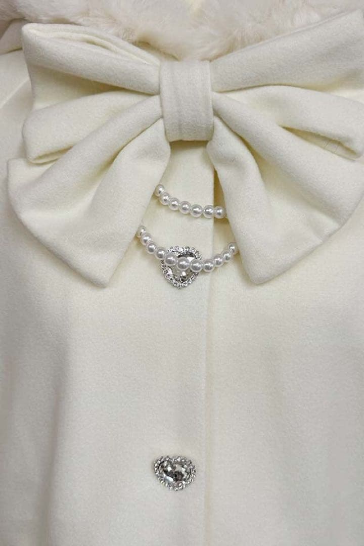 PrincessMelodyリボン付きボリュームファーフードケープコートホワイト