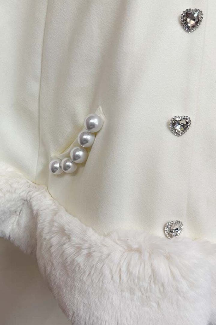 PrincessMelodyリボン付きボリュームファーフードケープコートホワイト