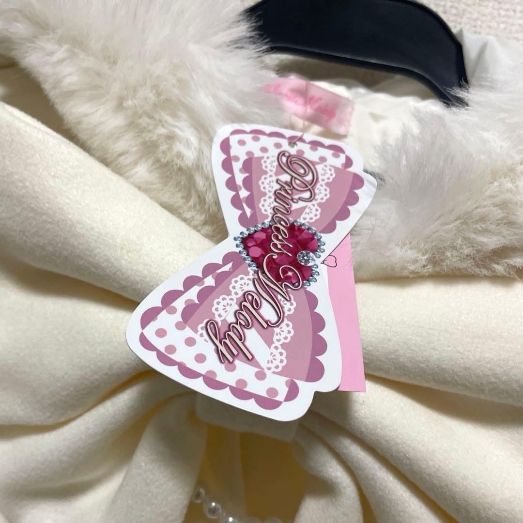 PrincessMelodyリボン付きボリュームファーフードケープコートホワイト