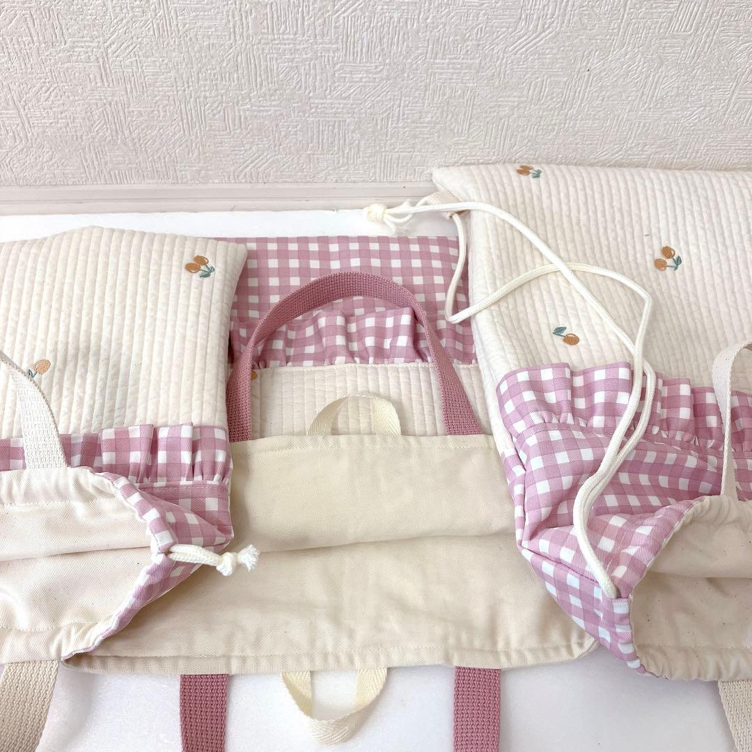 レッスンバッグ ナップサック　巾着袋ヌビ　さくらんぼ刺繍