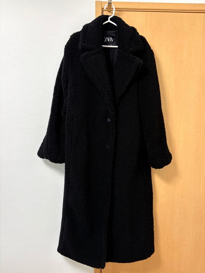 ZARA テディベアコート ボア ロング　ブラック XSサイズ