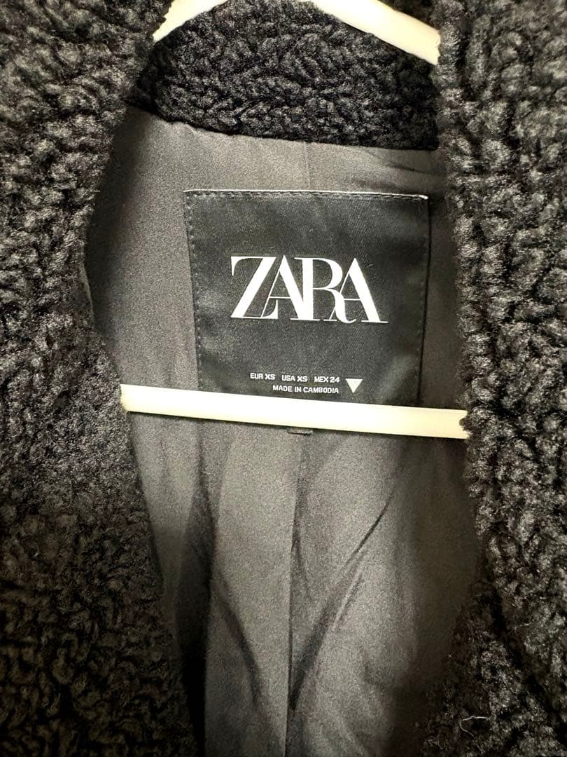ZARA テディベアコート ボア ロング　ブラック XSサイズ