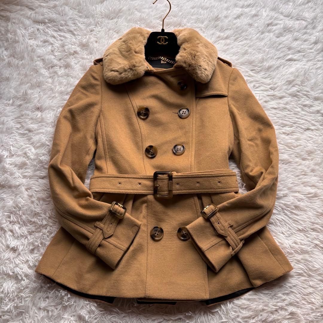 極美品　バーバリーロンドン　カシミヤ　ウール　ファー　コート　2way