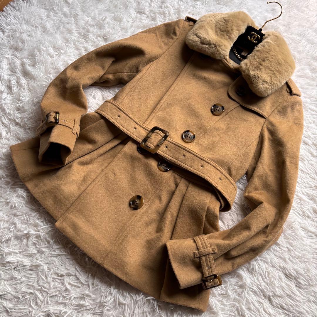 極美品　バーバリーロンドン　カシミヤ　ウール　ファー　コート　2way