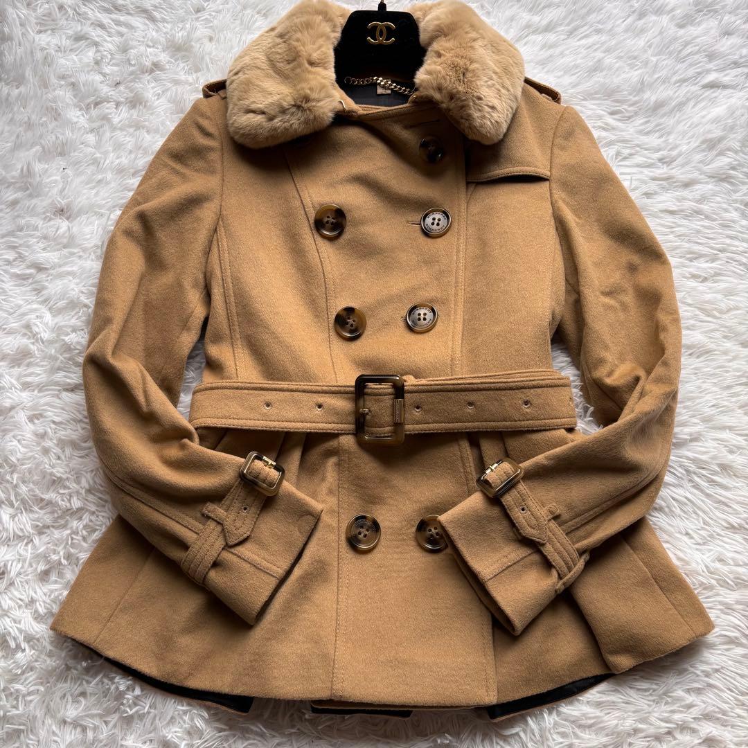 極美品　バーバリーロンドン　カシミヤ　ウール　ファー　コート　2way