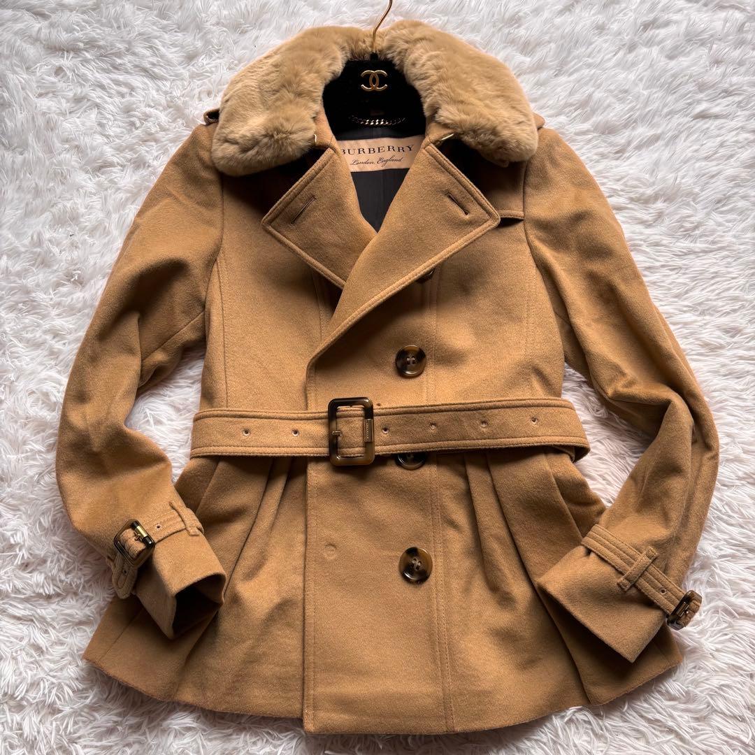極美品　バーバリーロンドン　カシミヤ　ウール　ファー　コート　2way