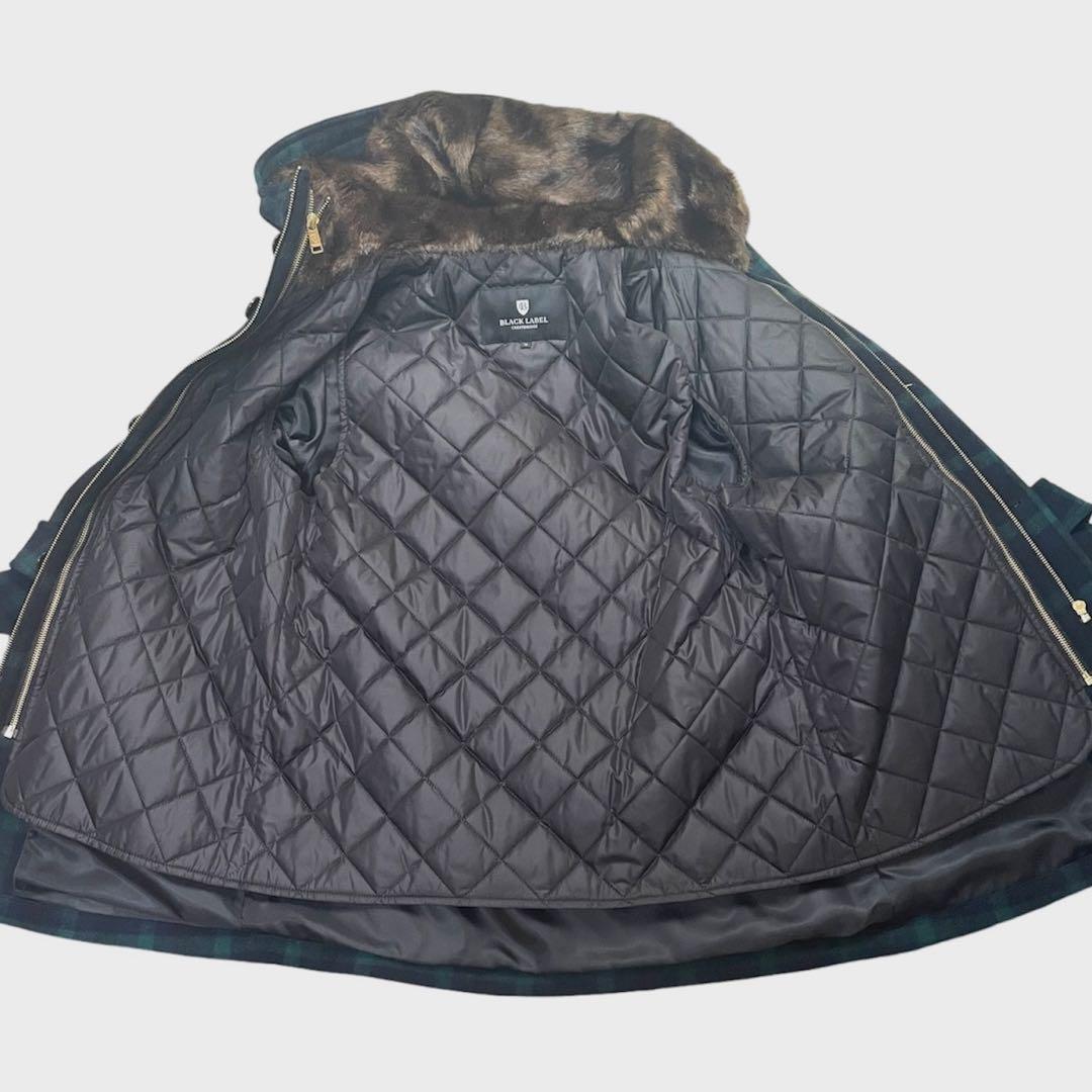 ブラックレーベルクレストブリッジ　美品　チェック　羊毛混　ファー　ライナー付き