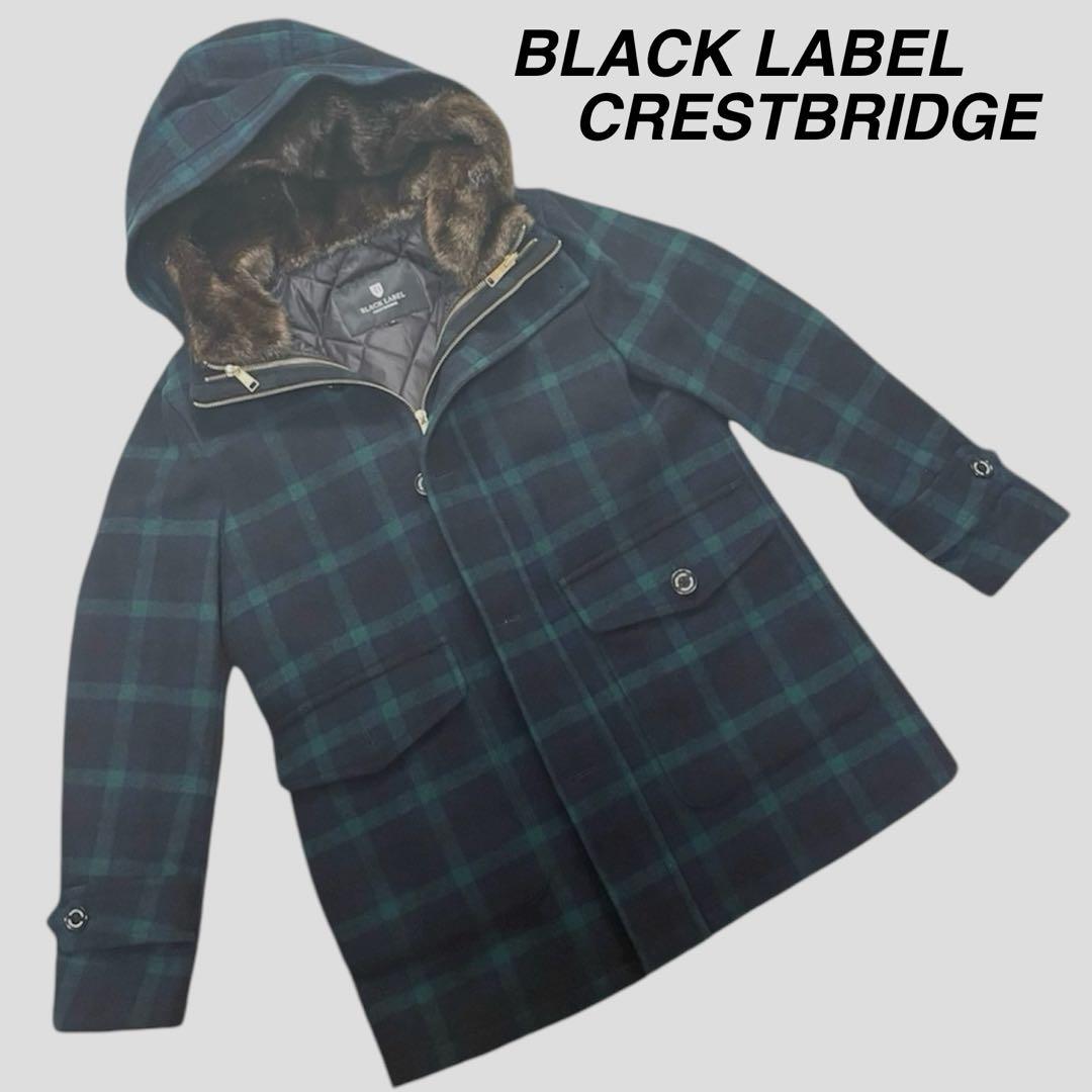 ブラックレーベルクレストブリッジ　美品　チェック　羊毛混　ファー　ライナー付き