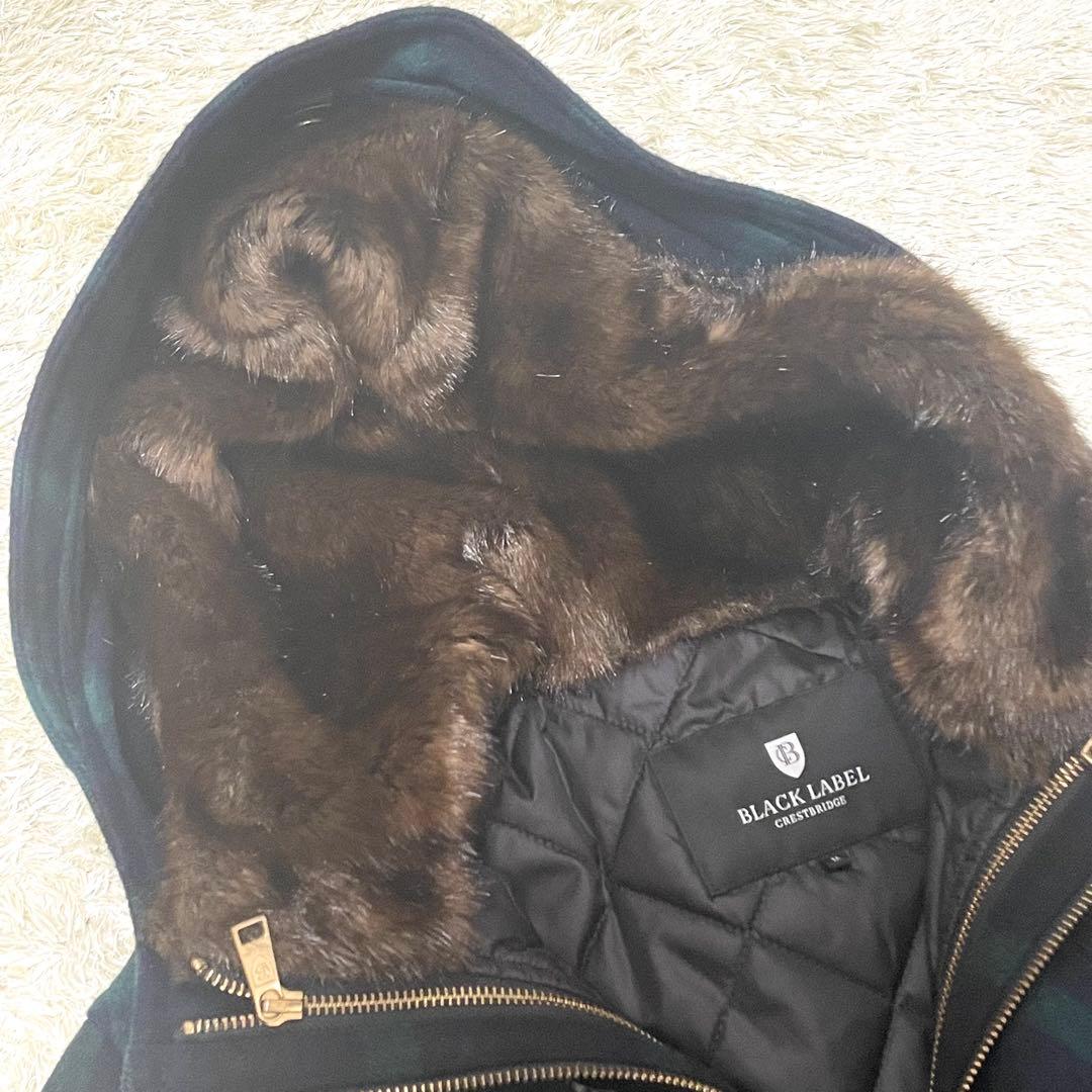 ブラックレーベルクレストブリッジ　美品　チェック　羊毛混　ファー　ライナー付き