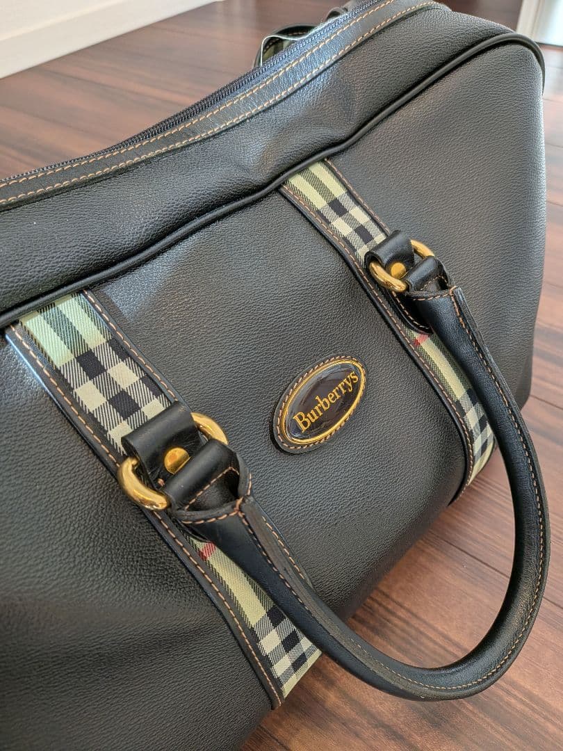 BURBERRY ノバチェック チェック柄 レザー ボストンバッグ 旅行バッグ