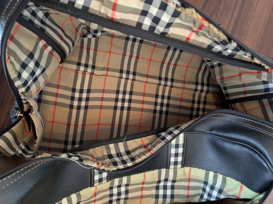 BURBERRY ノバチェック チェック柄 レザー ボストンバッグ 旅行バッグ