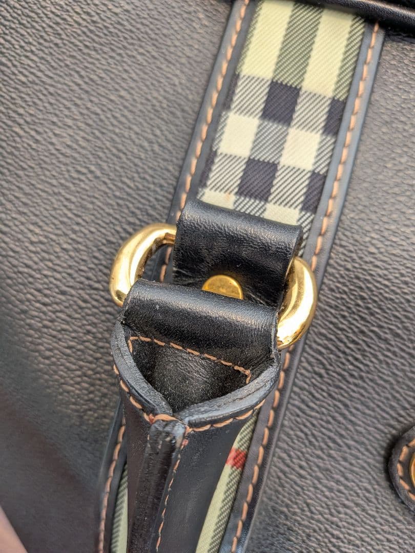 BURBERRY ノバチェック チェック柄 レザー ボストンバッグ 旅行バッグ