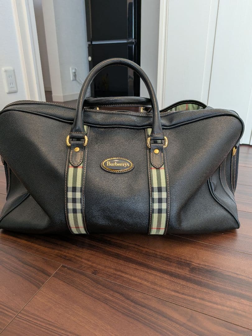 BURBERRY ノバチェック チェック柄 レザー ボストンバッグ 旅行バッグ