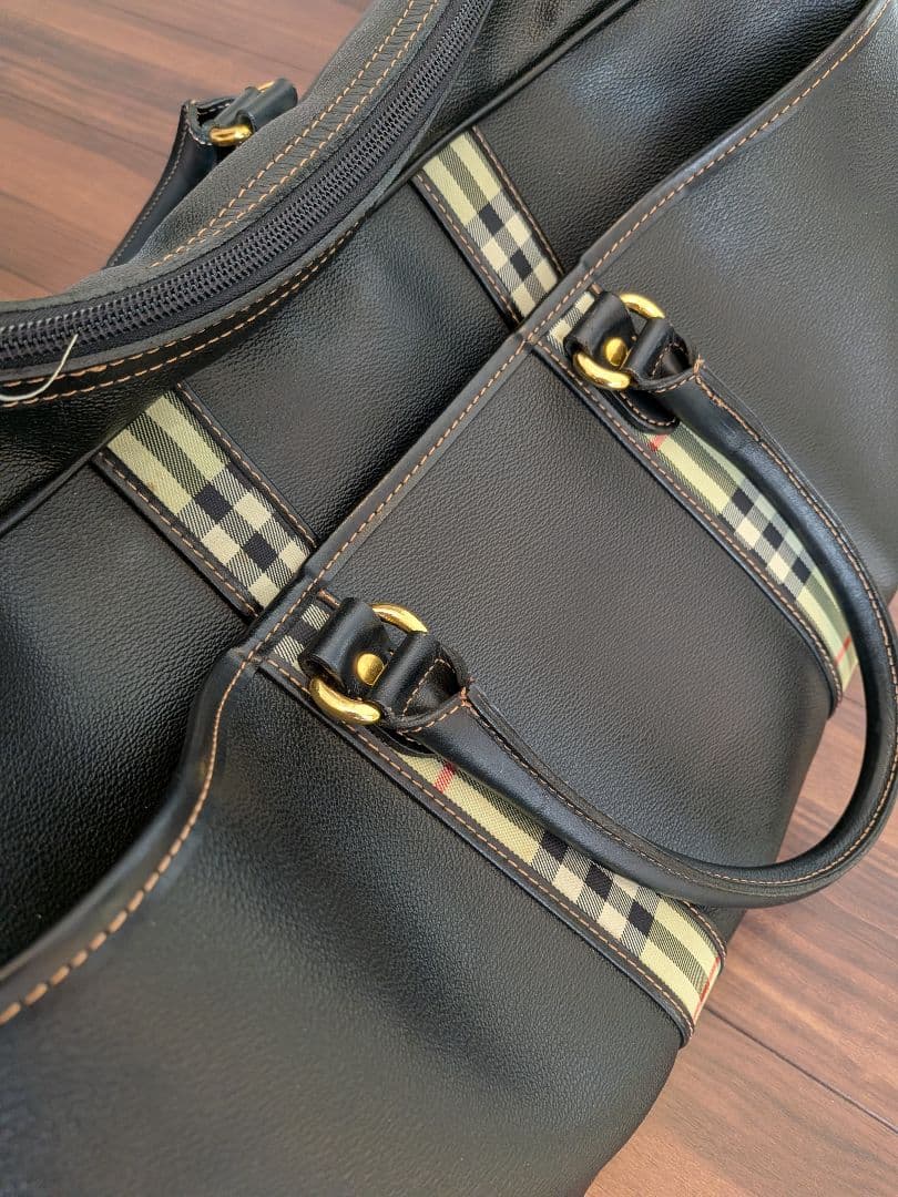 BURBERRY ノバチェック チェック柄 レザー ボストンバッグ 旅行バッグ