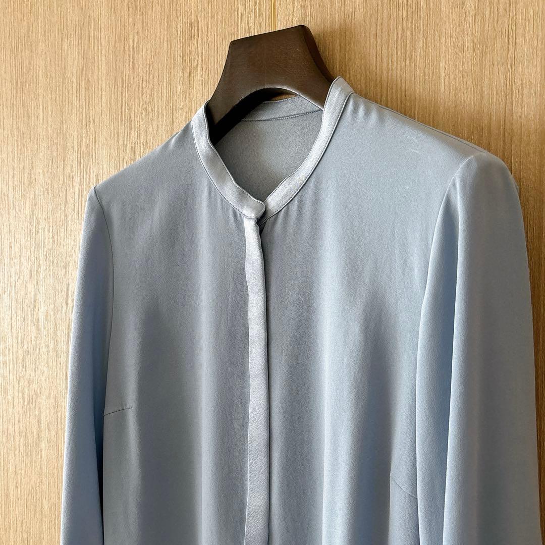 【1252】アナイ　バックサテンボウタイブラウス　くすみブルー　38