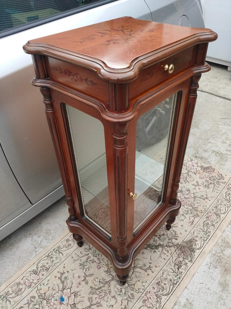 象嵌入り(イタリア製)コンソール☆ガラスショーケース☆コレクション収納(美品)