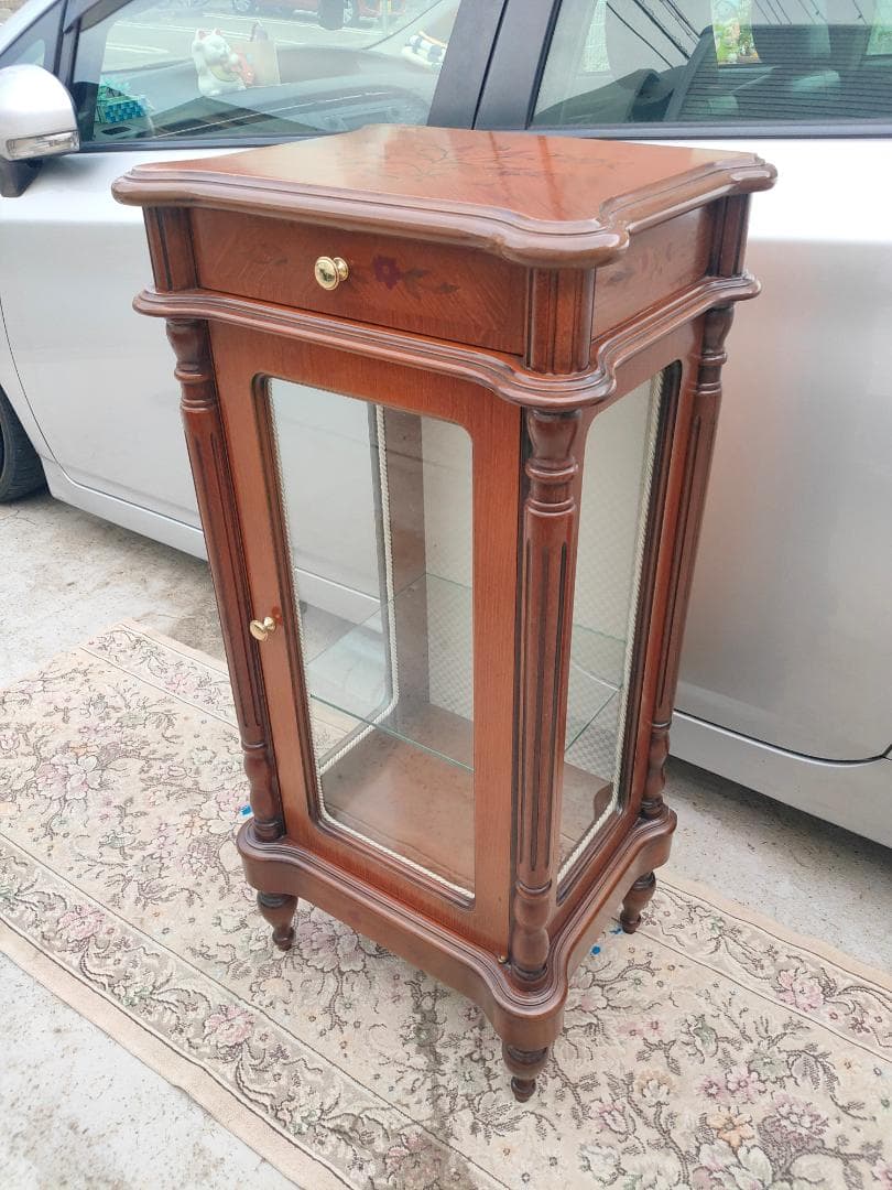 象嵌入り(イタリア製)コンソール☆ガラスショーケース☆コレクション収納(美品)