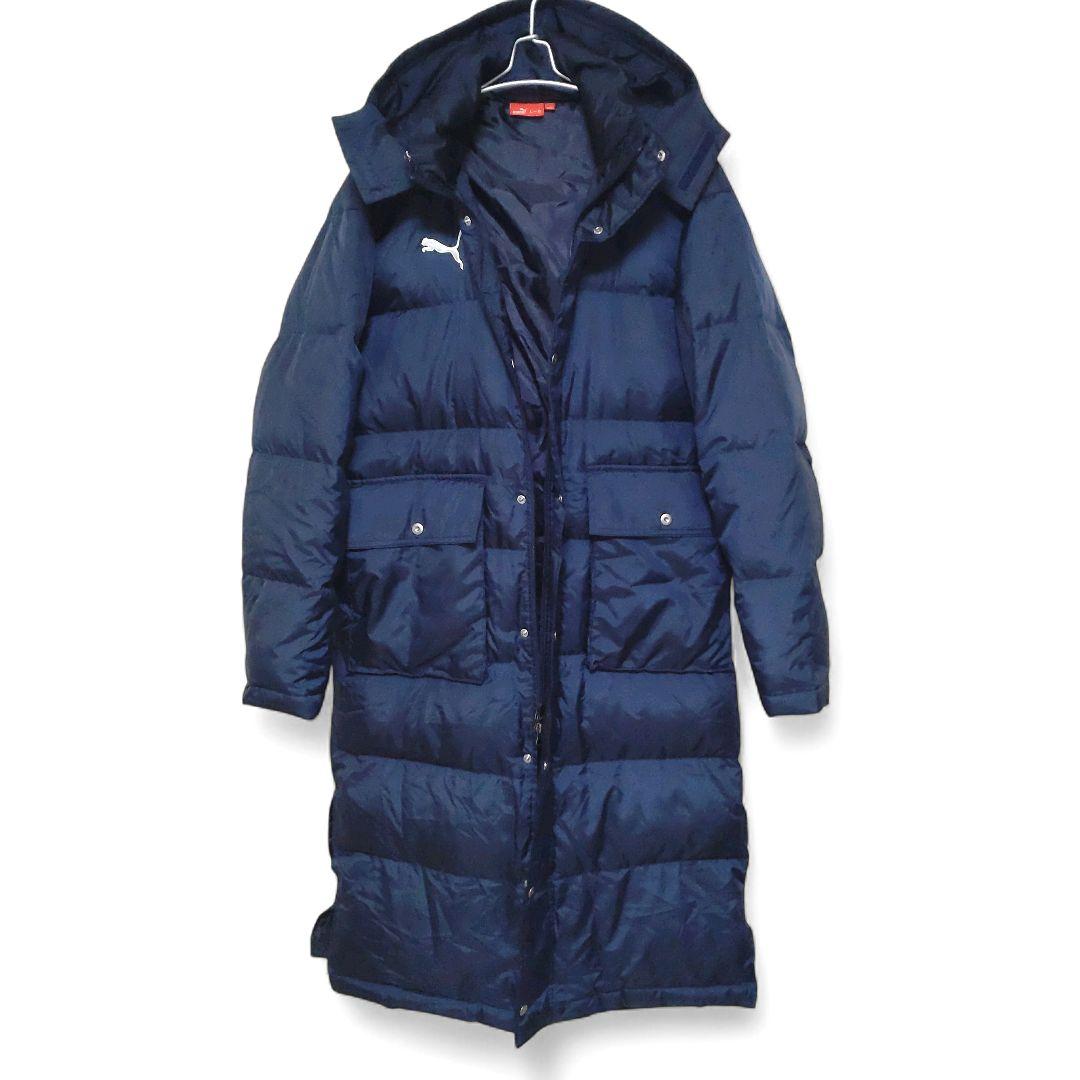 美品　プーマ　ロング ダウンコート　XLサイズ　フード付　ネイビー　防風　防寒