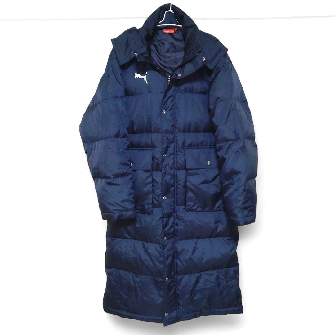 美品　プーマ　ロング ダウンコート　XLサイズ　フード付　ネイビー　防風　防寒