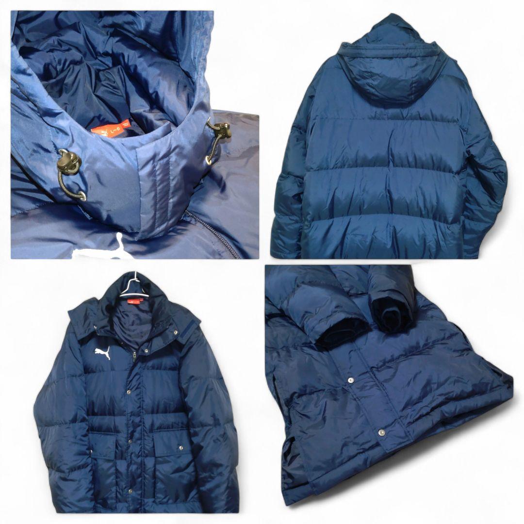 美品　プーマ　ロング ダウンコート　XLサイズ　フード付　ネイビー　防風　防寒