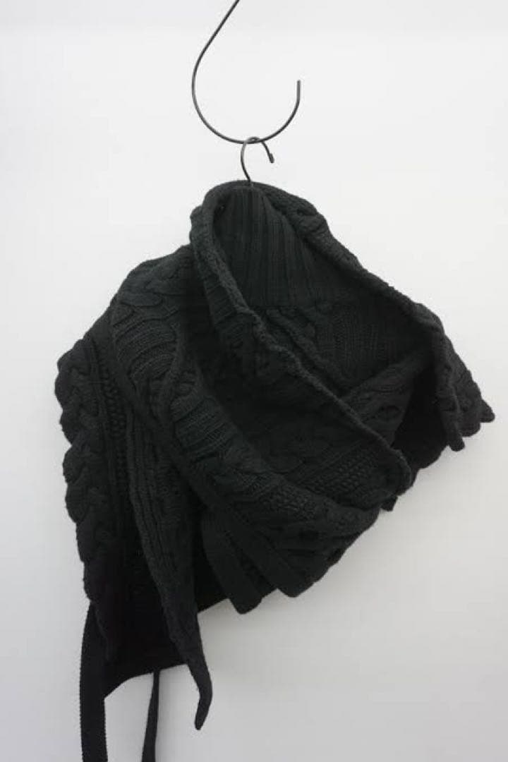 Tamme タム 黒 ケーブルニット風 ロングマフラー
