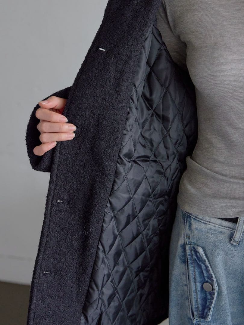 une mansion インナーキルティングペディンウールミディハーフコート