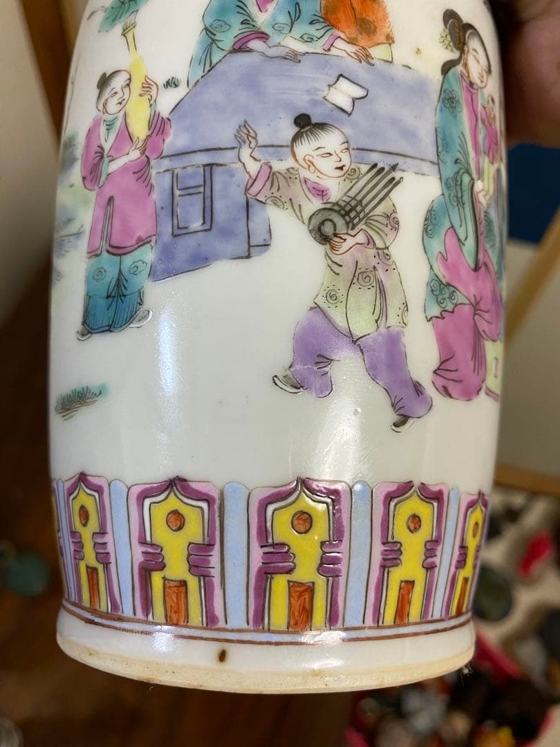 花瓶 極細工 骨董 清 中国美術 唐物 花入　粉彩 人物