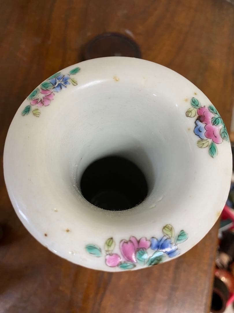 花瓶 極細工 骨董 清 中国美術 唐物 花入　粉彩 人物