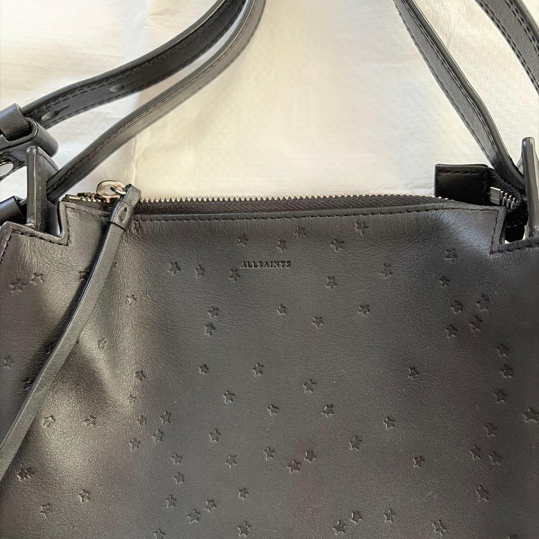 All Saints ブラックレザー ショルダーバッグ 星形模様 本革