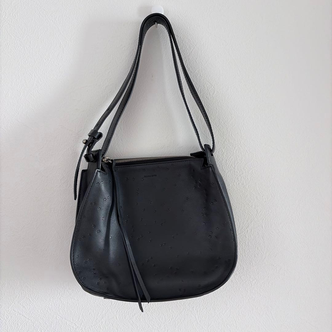 All Saints ブラックレザー ショルダーバッグ 星形模様 本革